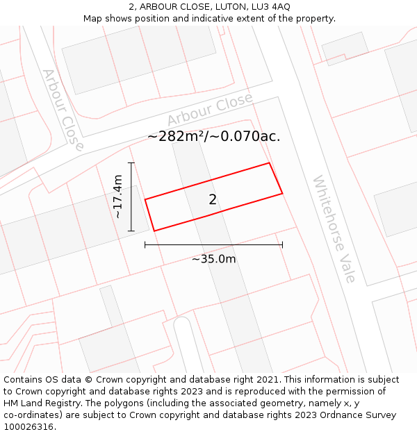 2, ARBOUR CLOSE, LUTON, LU3 4AQ: Plot and title map