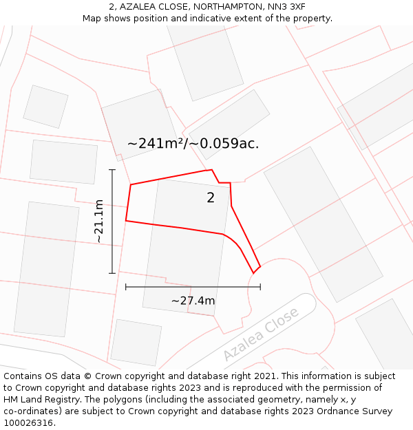 2, AZALEA CLOSE, NORTHAMPTON, NN3 3XF: Plot and title map