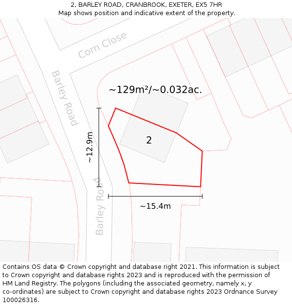 2, BARLEY ROAD, CRANBROOK, EXETER, EX5 7HR: Plot and title map