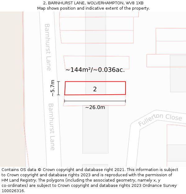 2, BARNHURST LANE, WOLVERHAMPTON, WV8 1XB: Plot and title map