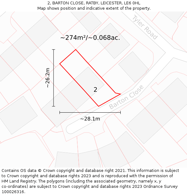 2, BARTON CLOSE, RATBY, LEICESTER, LE6 0HL: Plot and title map