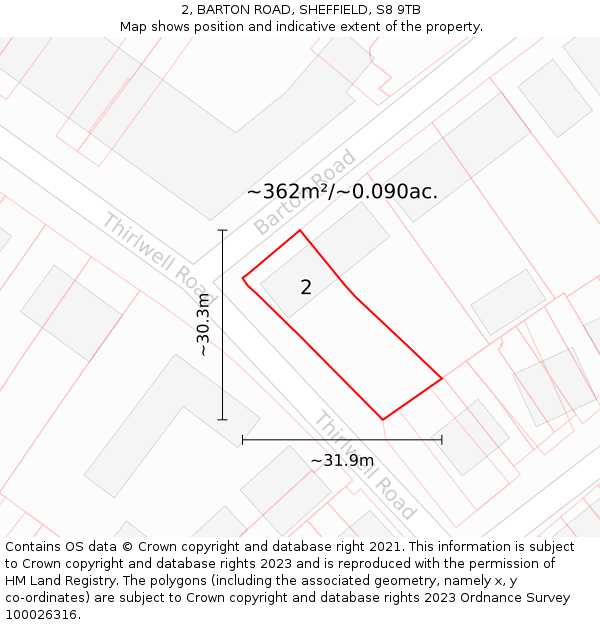 2, BARTON ROAD, SHEFFIELD, S8 9TB: Plot and title map