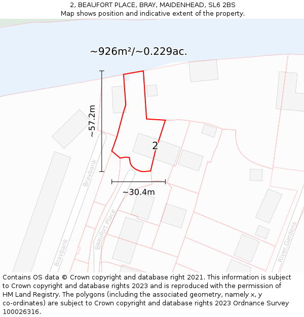2, BEAUFORT PLACE, BRAY, MAIDENHEAD, SL6 2BS: Plot and title map