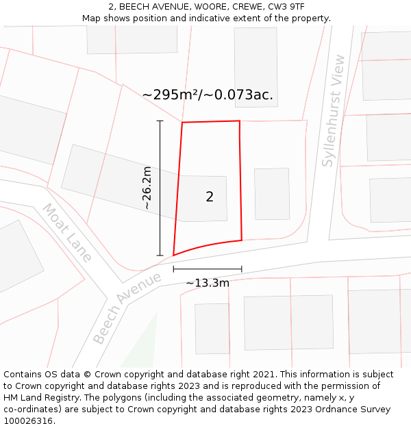 2, BEECH AVENUE, WOORE, CREWE, CW3 9TF: Plot and title map