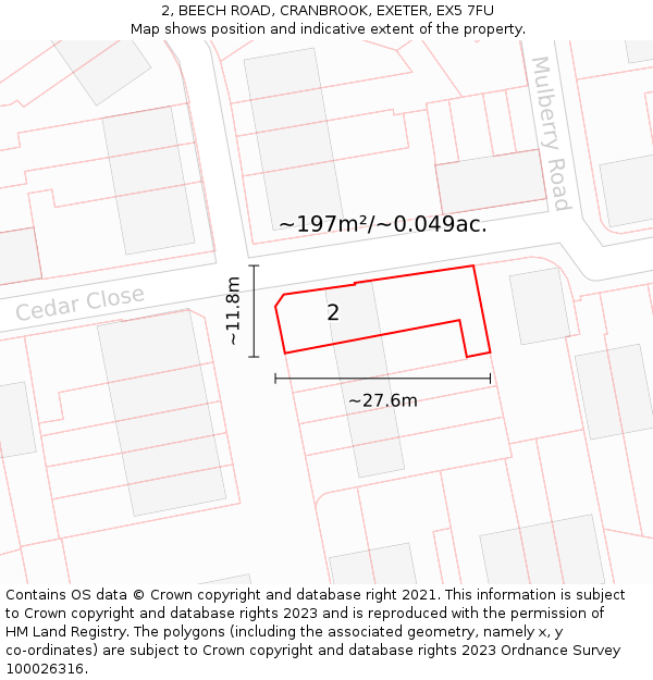 2, BEECH ROAD, CRANBROOK, EXETER, EX5 7FU: Plot and title map