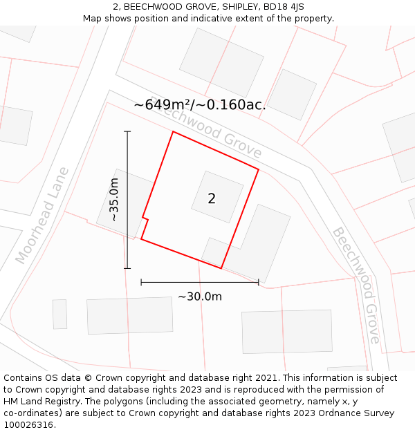 2, BEECHWOOD GROVE, SHIPLEY, BD18 4JS: Plot and title map