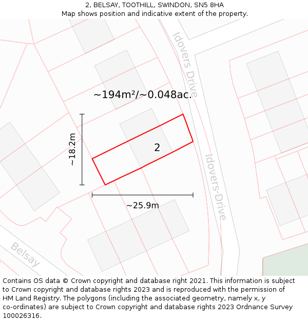 2, BELSAY, TOOTHILL, SWINDON, SN5 8HA: Plot and title map