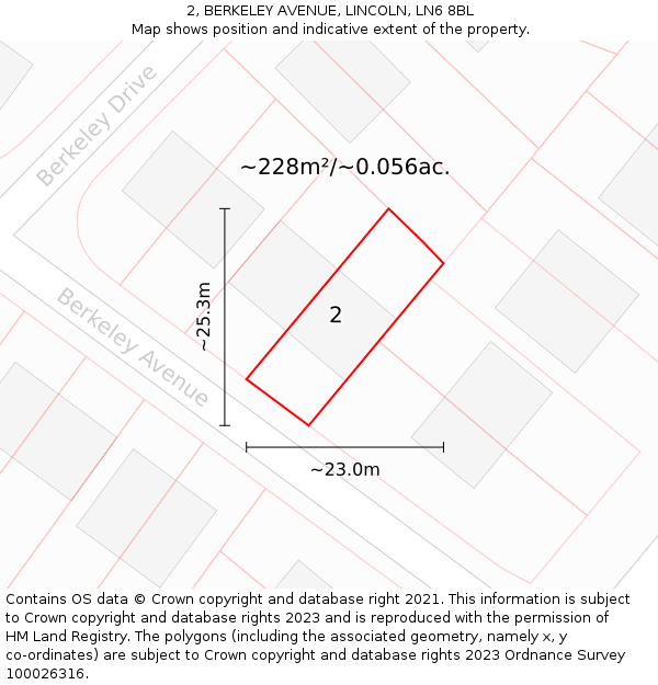 2, BERKELEY AVENUE, LINCOLN, LN6 8BL: Plot and title map