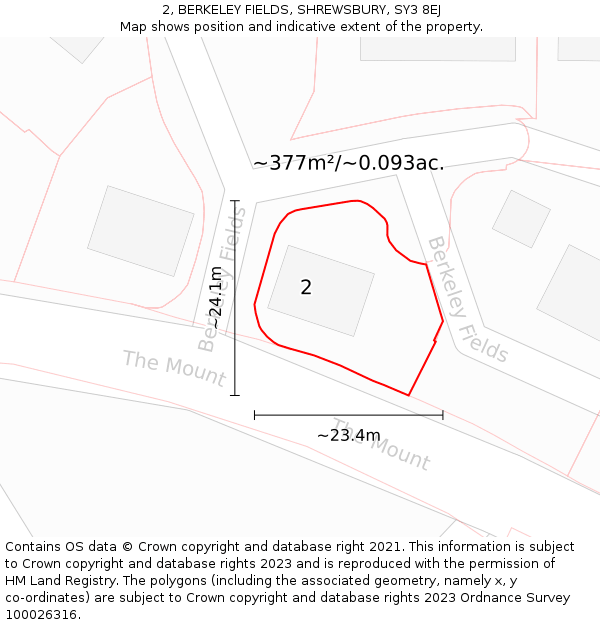 2, BERKELEY FIELDS, SHREWSBURY, SY3 8EJ: Plot and title map