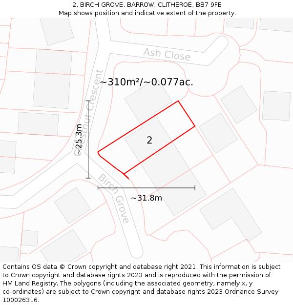 2, BIRCH GROVE, BARROW, CLITHEROE, BB7 9FE: Plot and title map