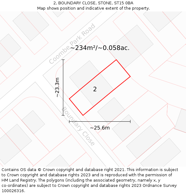 2, BOUNDARY CLOSE, STONE, ST15 0BA: Plot and title map