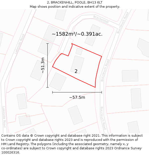 2, BRACKENHILL, POOLE, BH13 6LT: Plot and title map