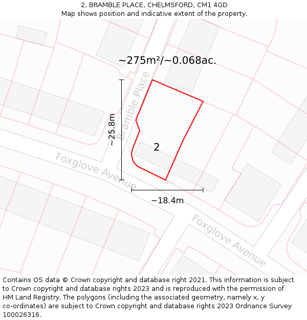 2, BRAMBLE PLACE, CHELMSFORD, CM1 4GD: Plot and title map