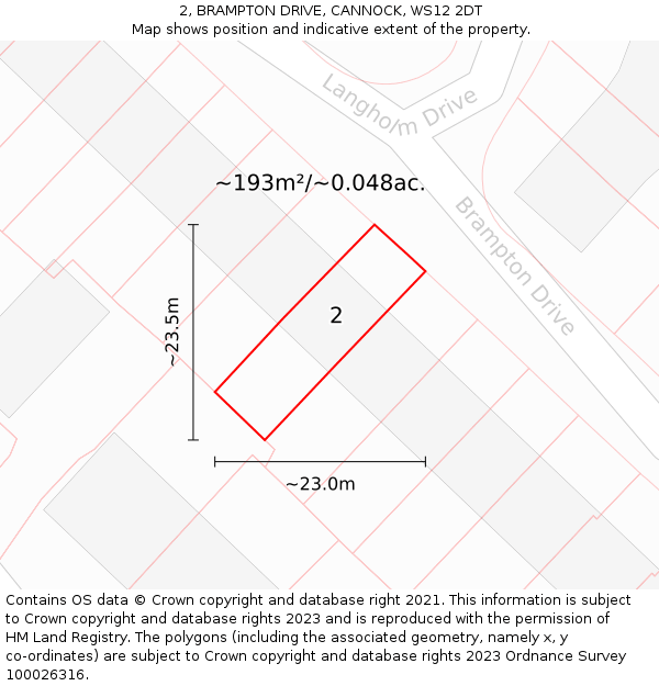 2, BRAMPTON DRIVE, CANNOCK, WS12 2DT: Plot and title map