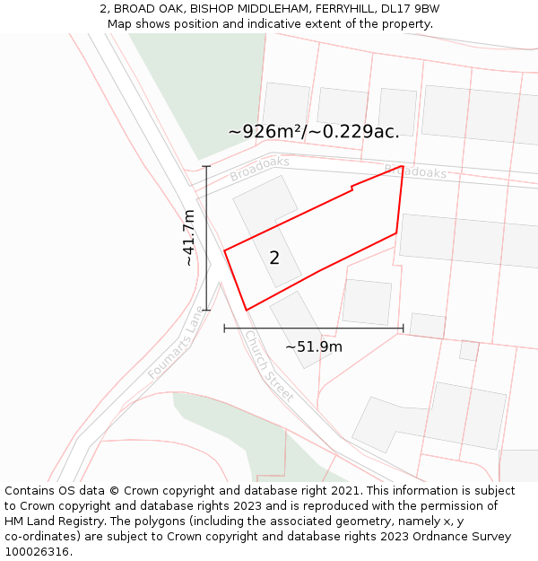 2, BROAD OAK, BISHOP MIDDLEHAM, FERRYHILL, DL17 9BW: Plot and title map