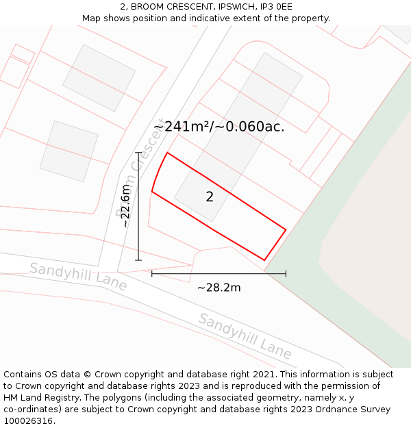 2, BROOM CRESCENT, IPSWICH, IP3 0EE: Plot and title map