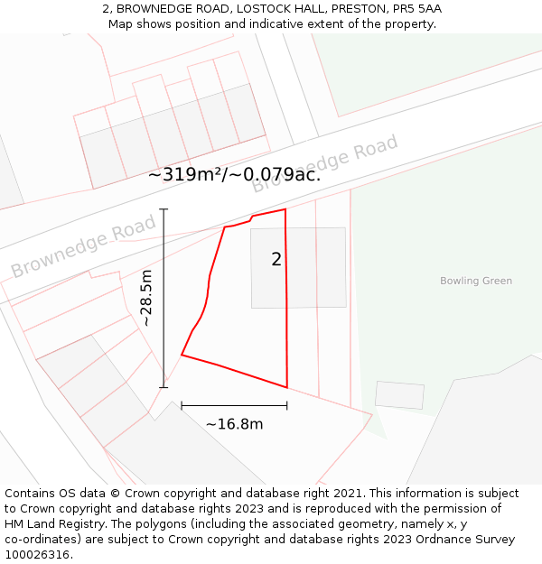 2, BROWNEDGE ROAD, LOSTOCK HALL, PRESTON, PR5 5AA: Plot and title map