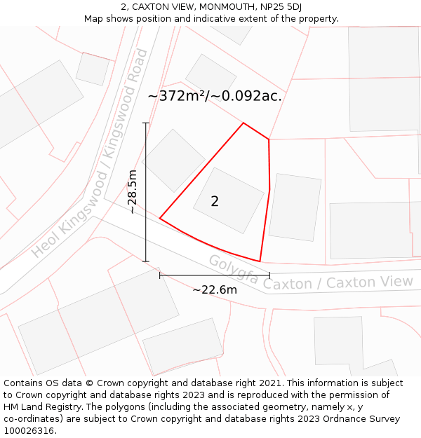 2, CAXTON VIEW, MONMOUTH, NP25 5DJ: Plot and title map