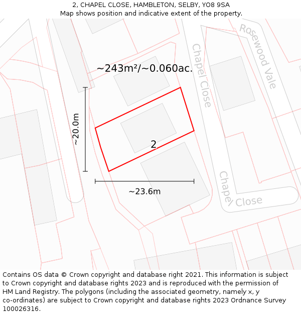 2, CHAPEL CLOSE, HAMBLETON, SELBY, YO8 9SA: Plot and title map