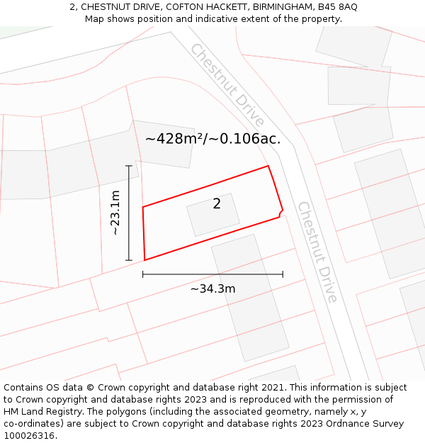 2, CHESTNUT DRIVE, COFTON HACKETT, BIRMINGHAM, B45 8AQ: Plot and title map