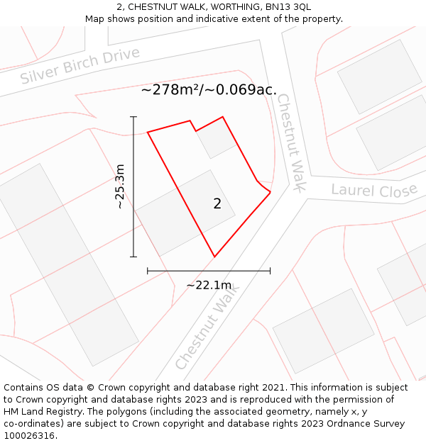 2, CHESTNUT WALK, WORTHING, BN13 3QL: Plot and title map