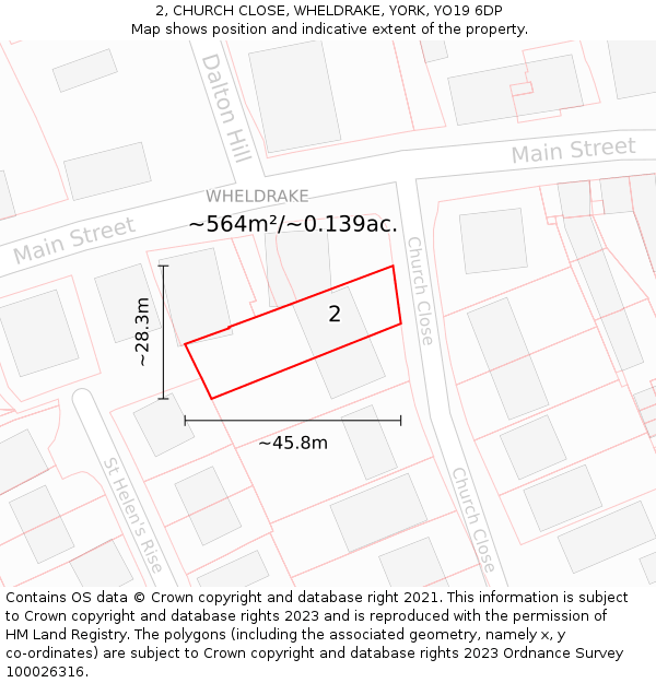 2, CHURCH CLOSE, WHELDRAKE, YORK, YO19 6DP: Plot and title map