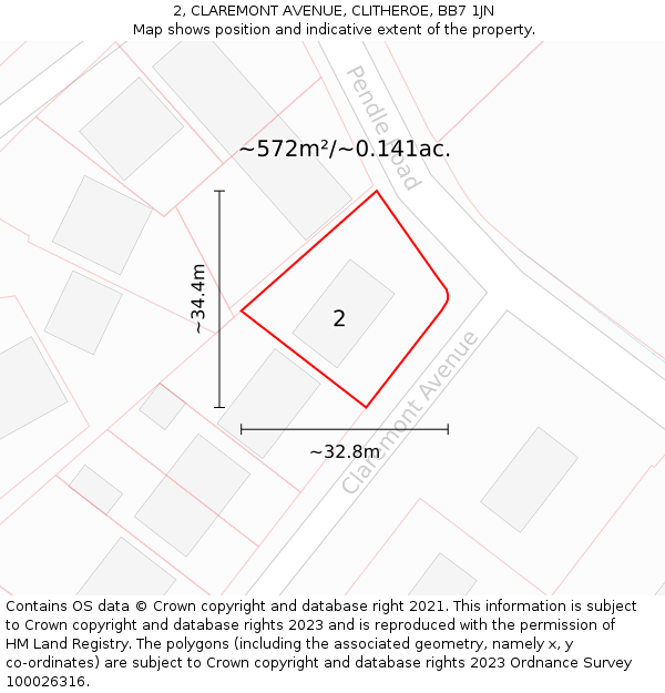 2, CLAREMONT AVENUE, CLITHEROE, BB7 1JN: Plot and title map