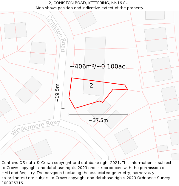 2, CONISTON ROAD, KETTERING, NN16 8UL: Plot and title map