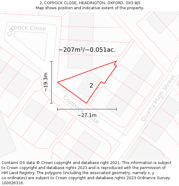 2, COPPOCK CLOSE, HEADINGTON, OXFORD, OX3 8JS: Plot and title map