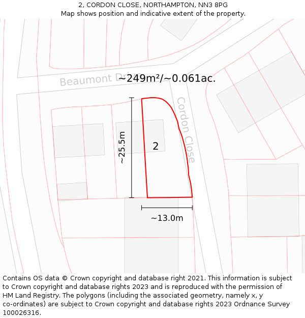 2, CORDON CLOSE, NORTHAMPTON, NN3 8PG: Plot and title map