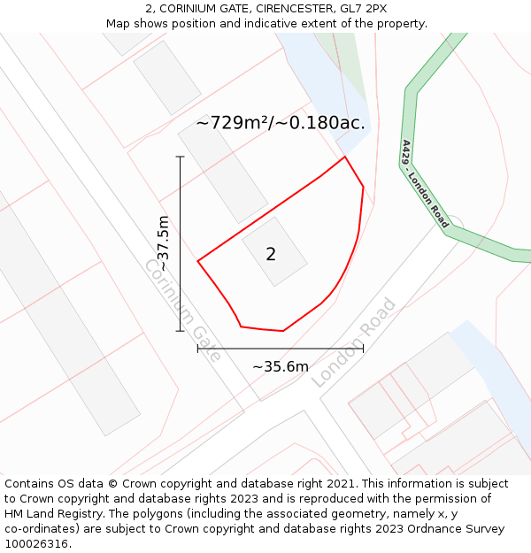 2, CORINIUM GATE, CIRENCESTER, GL7 2PX: Plot and title map