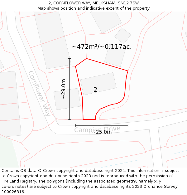 2, CORNFLOWER WAY, MELKSHAM, SN12 7SW: Plot and title map
