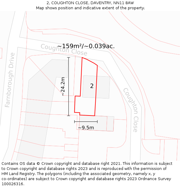 2, COUGHTON CLOSE, DAVENTRY, NN11 8AW: Plot and title map