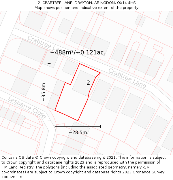 2, CRABTREE LANE, DRAYTON, ABINGDON, OX14 4HS: Plot and title map
