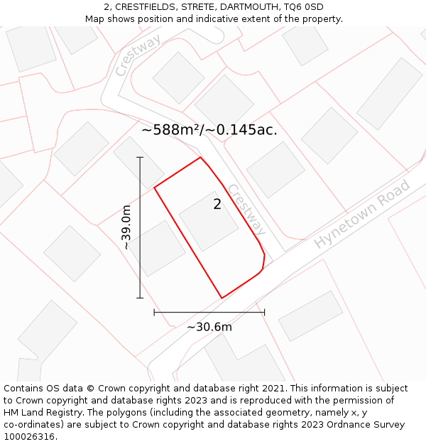 2, CRESTFIELDS, STRETE, DARTMOUTH, TQ6 0SD: Plot and title map