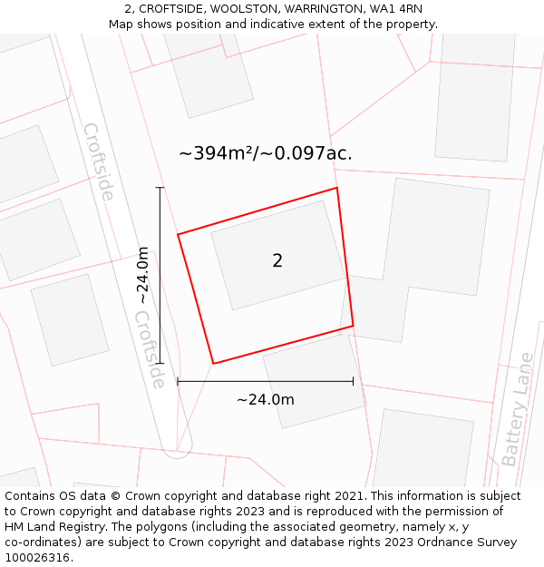 2, CROFTSIDE, WOOLSTON, WARRINGTON, WA1 4RN: Plot and title map