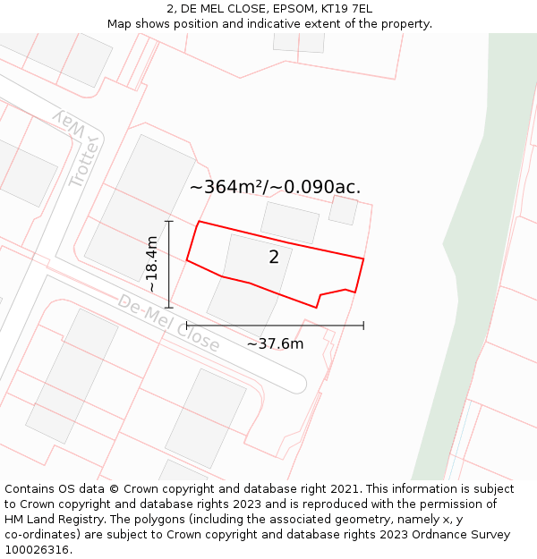 2, DE MEL CLOSE, EPSOM, KT19 7EL: Plot and title map