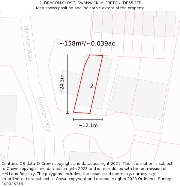 2, DEACON CLOSE, SWANWICK, ALFRETON, DE55 1FB: Plot and title map