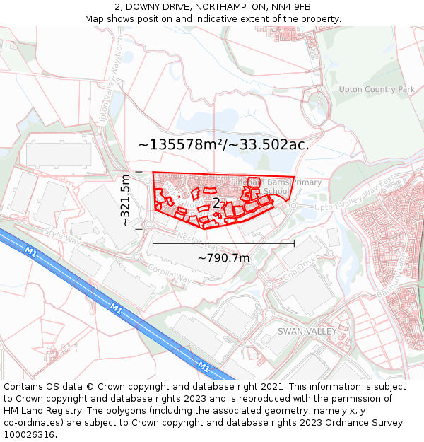 2, DOWNY DRIVE, NORTHAMPTON, NN4 9FB: Plot and title map