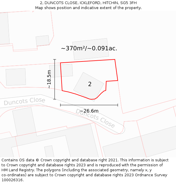 2, DUNCOTS CLOSE, ICKLEFORD, HITCHIN, SG5 3FH: Plot and title map
