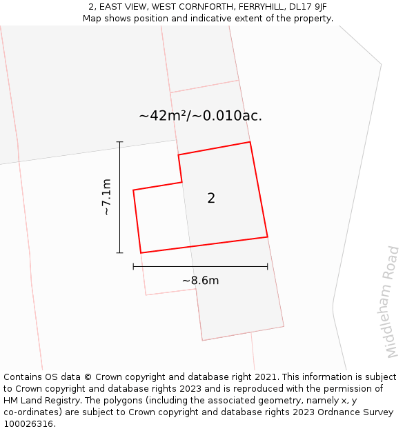 2, EAST VIEW, WEST CORNFORTH, FERRYHILL, DL17 9JF: Plot and title map