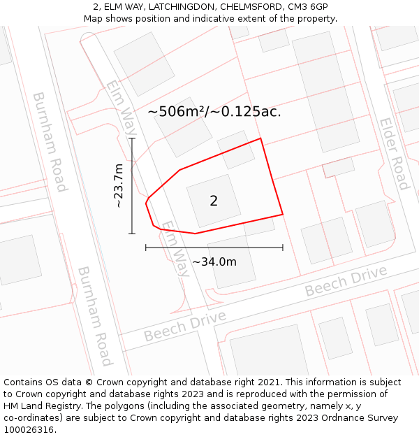 2, ELM WAY, LATCHINGDON, CHELMSFORD, CM3 6GP: Plot and title map