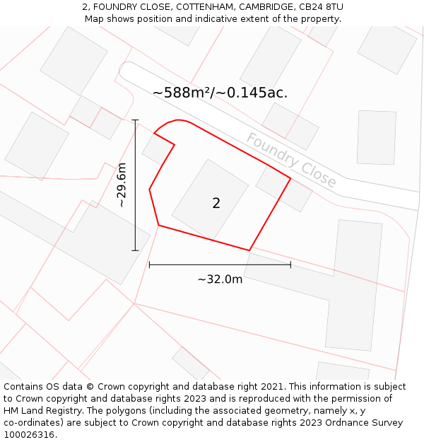 2, FOUNDRY CLOSE, COTTENHAM, CAMBRIDGE, CB24 8TU: Plot and title map