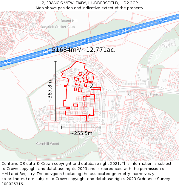 2, FRANCIS VIEW, FIXBY, HUDDERSFIELD, HD2 2GP: Plot and title map