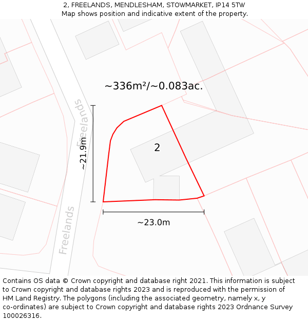 2, FREELANDS, MENDLESHAM, STOWMARKET, IP14 5TW: Plot and title map