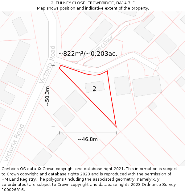 2, FULNEY CLOSE, TROWBRIDGE, BA14 7LF: Plot and title map