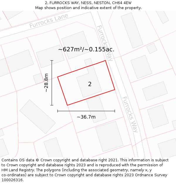 2, FURROCKS WAY, NESS, NESTON, CH64 4EW: Plot and title map
