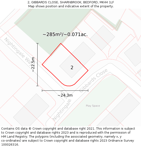 2, GIBBARDS CLOSE, SHARNBROOK, BEDFORD, MK44 1LF: Plot and title map