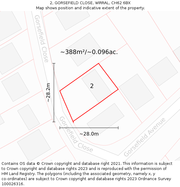 2, GORSEFIELD CLOSE, WIRRAL, CH62 6BX: Plot and title map