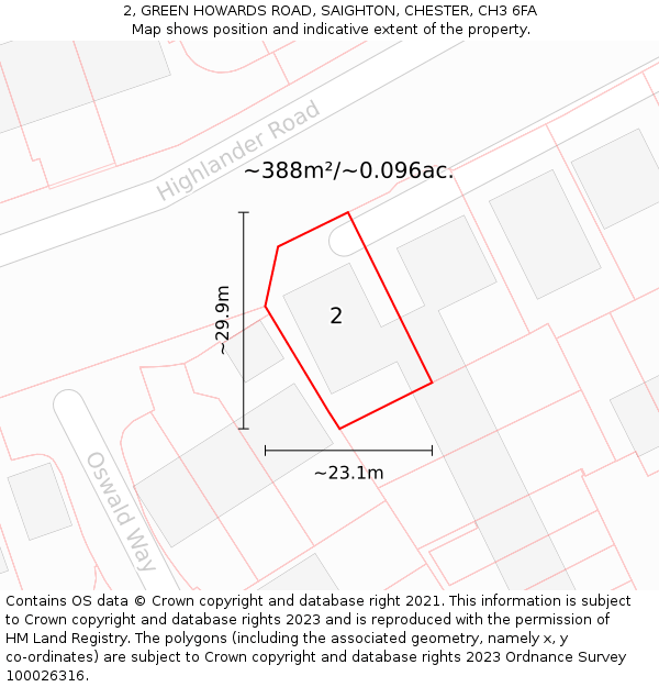 2, GREEN HOWARDS ROAD, SAIGHTON, CHESTER, CH3 6FA: Plot and title map